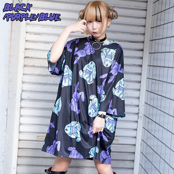 Tシャツ/半袖/ビッグサイズ/原宿系/バニー/病み/かわいい/病みかわいい/パンク/ロック