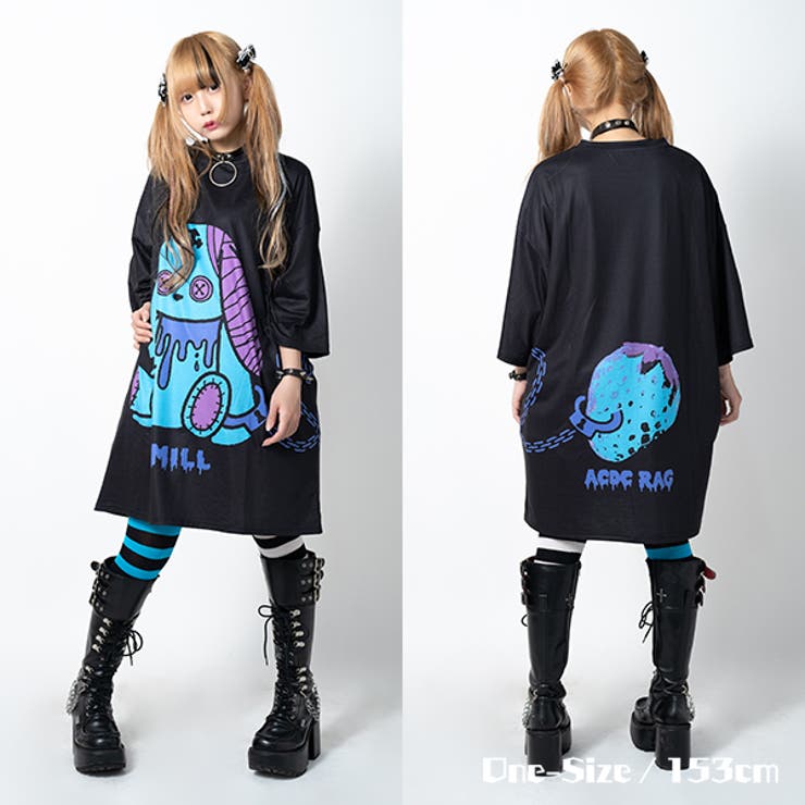 Tシャツ/半袖/ビッグサイズ/原宿系/バニー/病み/かわいい/病みかわいい/パンク/ロック