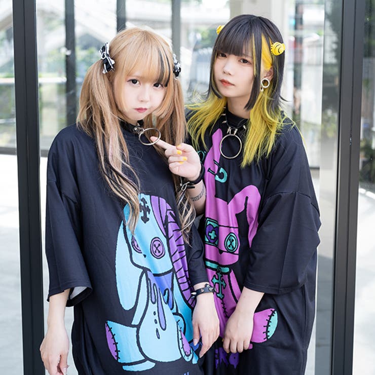 Tシャツ/半袖/ビッグサイズ/原宿系/バニー/病み/かわいい/病みかわいい/パンク/ロック