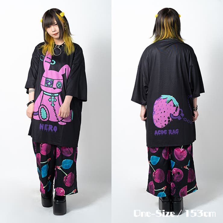 Tシャツ/半袖/ビッグサイズ/原宿系/バニー/病み/かわいい/病みかわいい/パンク/ロック