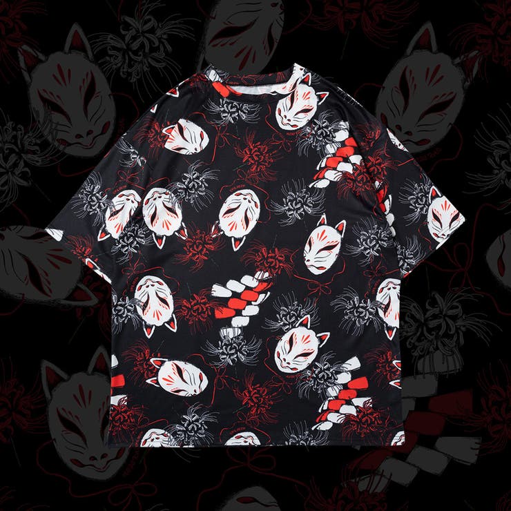 Tシャツ/半袖/パンク/ロック/病みかわいい/和風/彼岸花/狐/原宿系