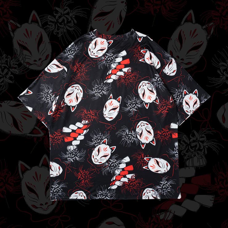 Tシャツ/半袖/パンク/ロック/病みかわいい/和風/彼岸花/狐/原宿系