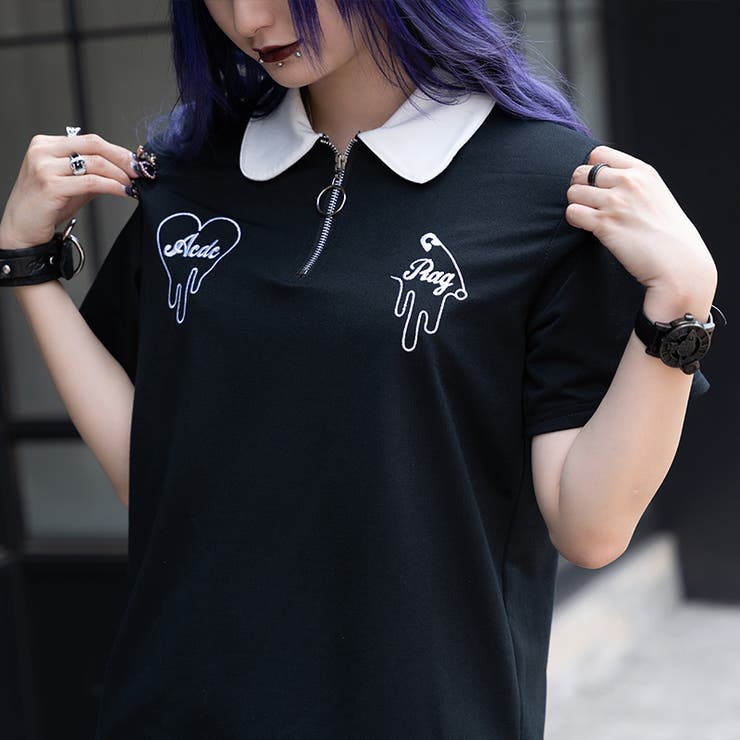 Tシャツ/半袖/パンク/ロック/病みかわいい/ゴシック/ハート/刺繍/原宿系
