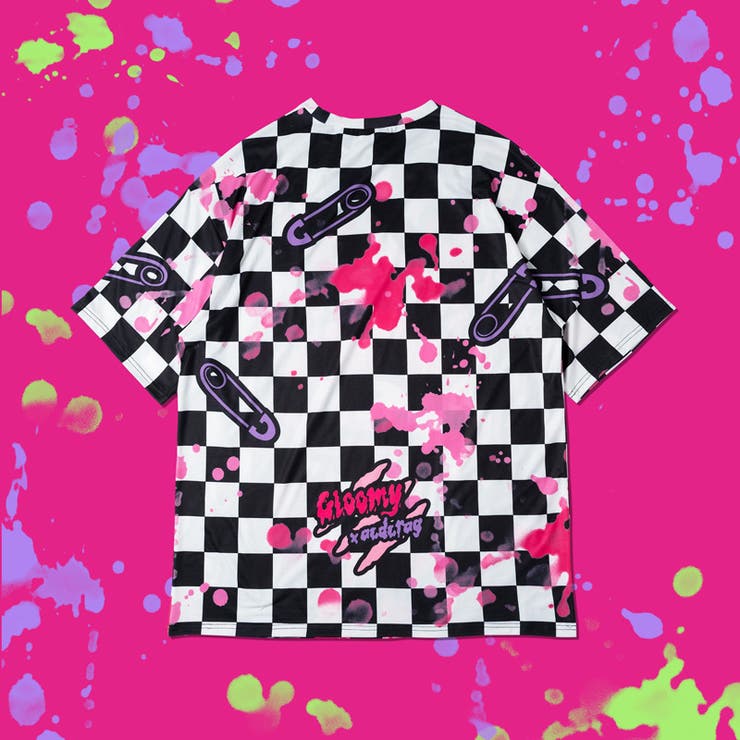 Tシャツ/半袖/パンク/ロック/チェック/病みかわいい/グロかわ/グル～ミ～/コラボ/原宿系