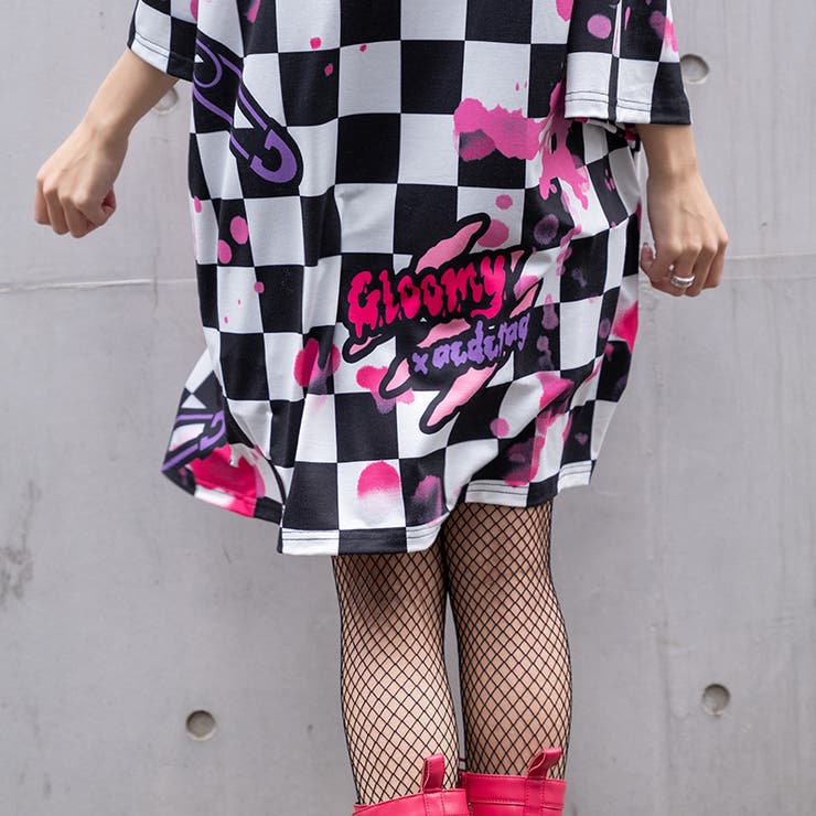 Tシャツ/半袖/パンク/ロック/チェック/病みかわいい/グロかわ/グル～ミ～/コラボ/原宿系