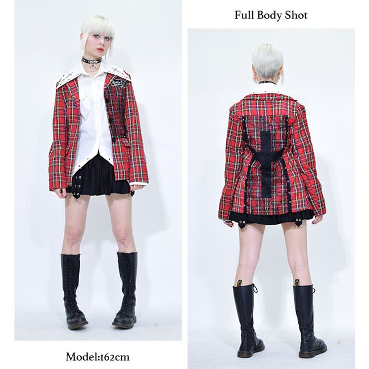 【レア】エーシーディーシーラグ 原宿系タータンチェックPUNKSクロスジャケット PUNKSクロスジャケット 原宿系 ファッション[品番：ACDW0001610