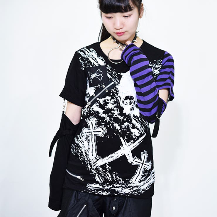  原宿 オープン限定コレクション Tシャツ レディース　L リバースロングTシャツ 原宿系 ファッション[品番：ACDW0001611