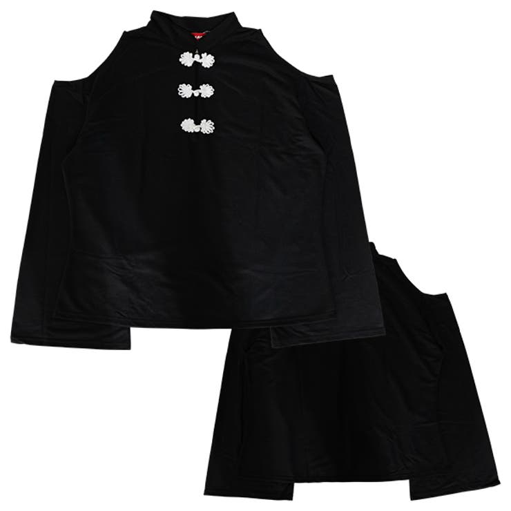 オープンショルダーボタンチャイナT Tシャツ 長袖[品番