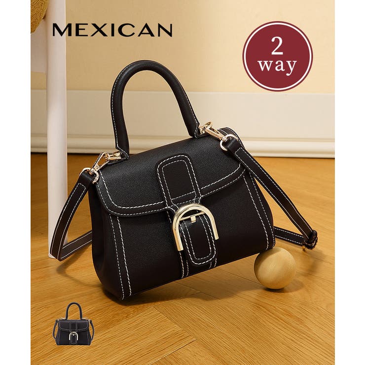 メキシカン MEXICAN 牛床革2wayバイカラーステッチハンドバッグ