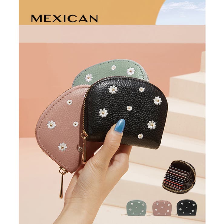 MEXICAN 本牛革フラワーモチーフカードケース 大容量 韓国ファッション | MEXICAN | 詳細画像1 