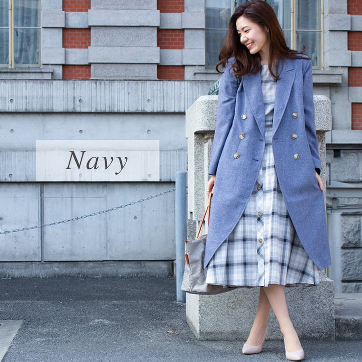 ロングチェスターコート ダブル ネイビー エストネーション ダブル