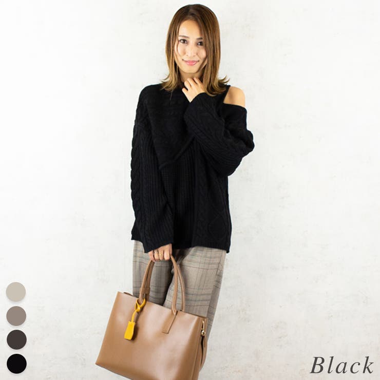 ブラック | 編地切替オープンショルダーニット | A.NATALY