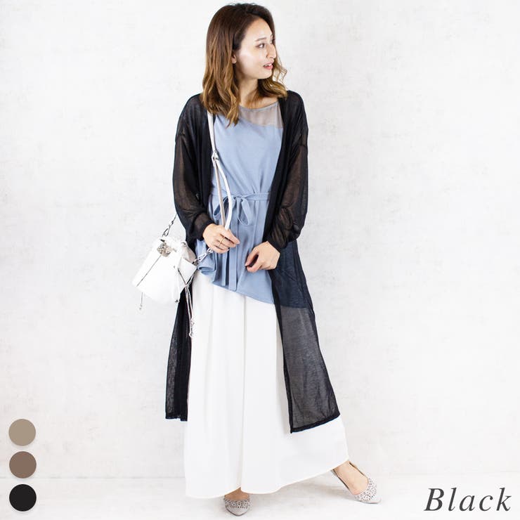 ブラック | シアーニットソーロングカーディガン | A.NATALY