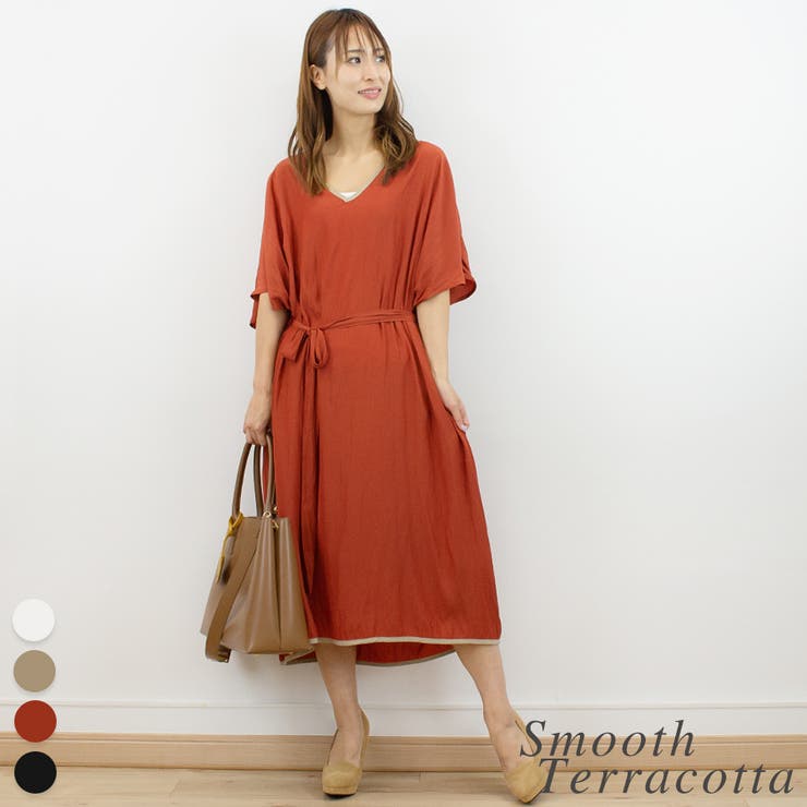 スムーステラコッタ | Vネックルーズワンピース | A.NATALY