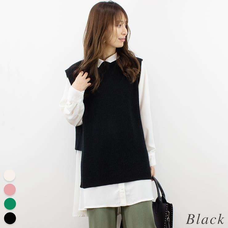 ブラック | サイドスリットニットベスト | A.NATALY