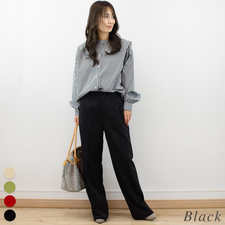 ブラック | リネンライクストレートタックパンツ | A.NATALY
