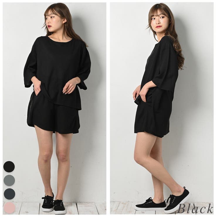 ブラック | ワッフルショートパンツセットアップ | A.NATALY