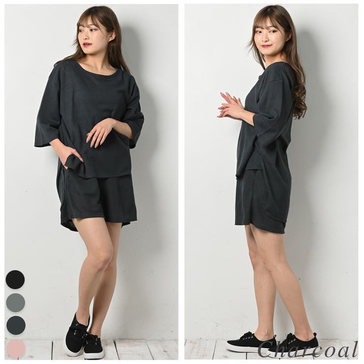 チャコール | ワッフルショートパンツセットアップ | A.NATALY