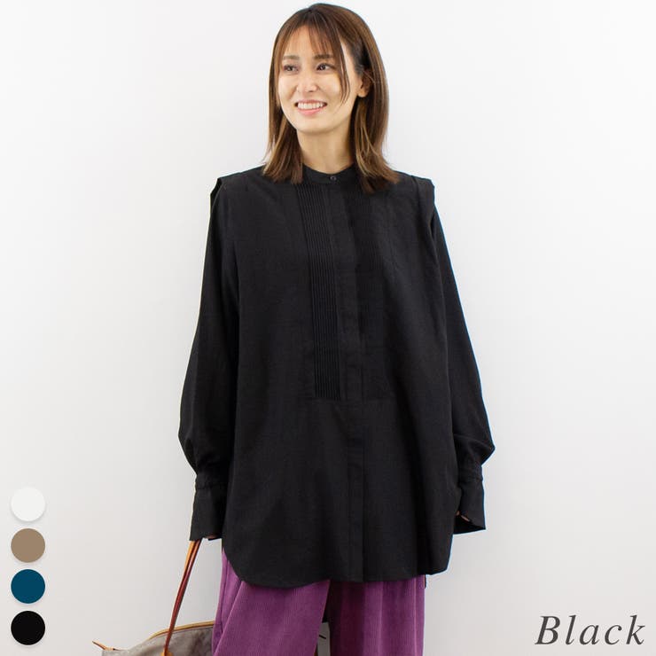ブラック | ピンタックブザムシャツブラウス | A.NATALY