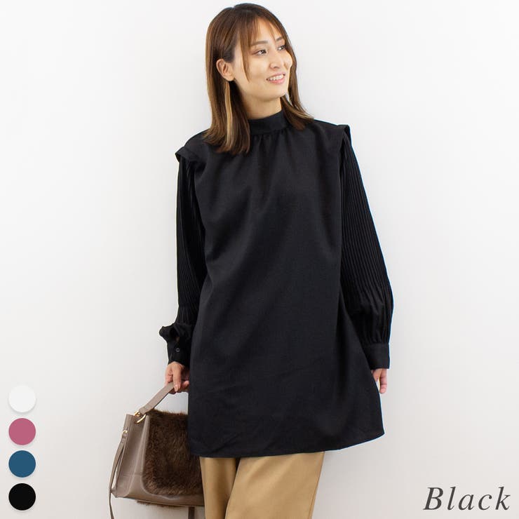 ブラック | プリーツスリーブブラウス | A.NATALY