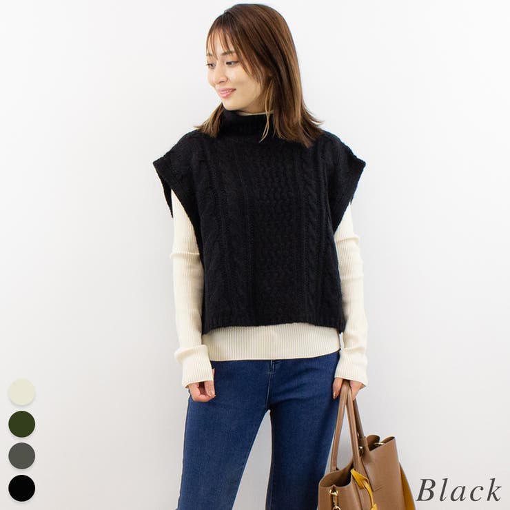 ブラック | モヘアタッチケーブルクロップドベスト | A.NATALY