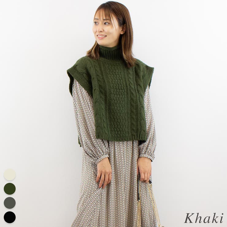 カーキ | モヘアタッチケーブルクロップドベスト | A.NATALY