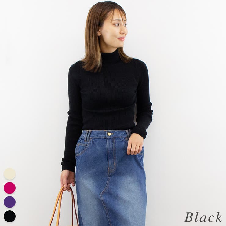 ブラック | リブショートタートルプルオーバー | A.NATALY