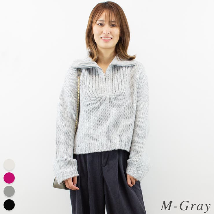 起毛糸ハーフジップニット[品番：ACTW0004056]｜A.NATALY