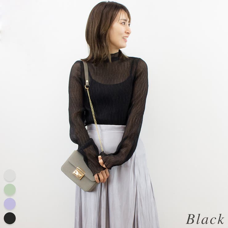 ブラック | シアープリーツサムホールハイネックトップス | A.NATALY