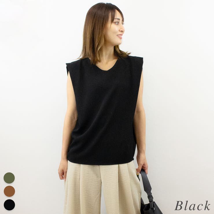 ブラック | タックショルダードレープノースリーブ | A.NATALY