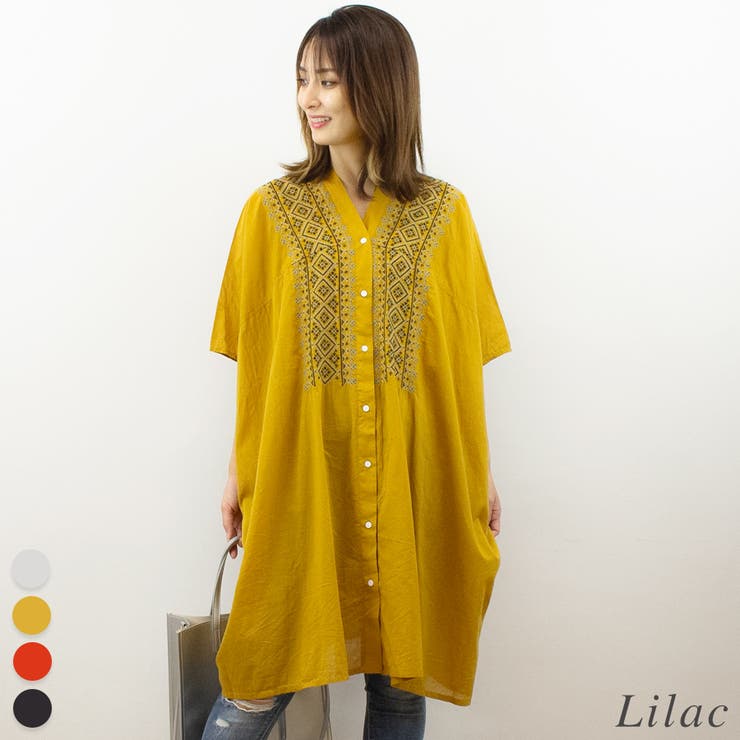 ライラック | 刺繍モモンガシャツワンピース | A.NATALY
