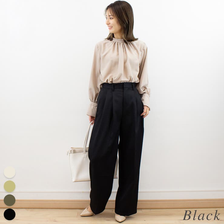 ブラック | リネンライクスラブタックパンツ | A.NATALY