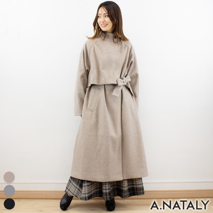 モカ | フェイクウールスタンドカラーケープコート | A.NATALY