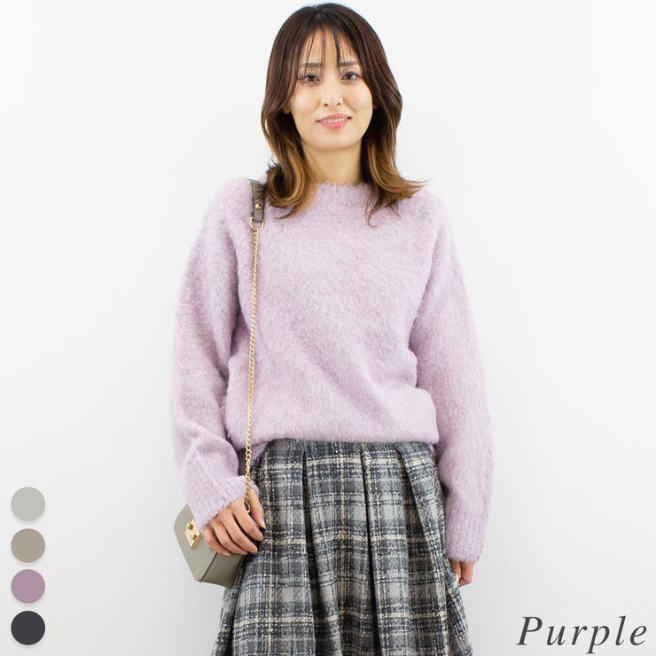 パープル | ウール混シャギーニット | A.NATALY