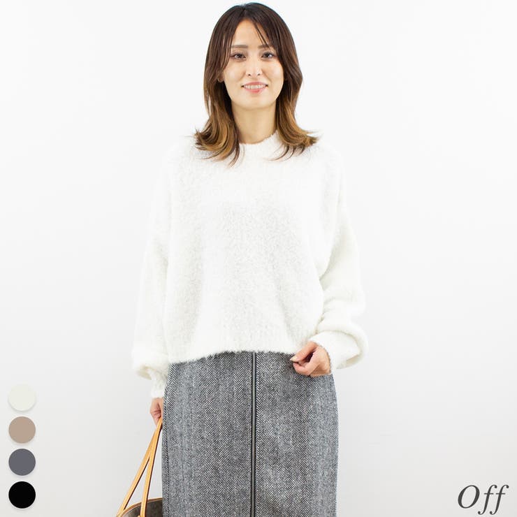 オフ | ウール混ブークレーショート丈ニット | A.NATALY