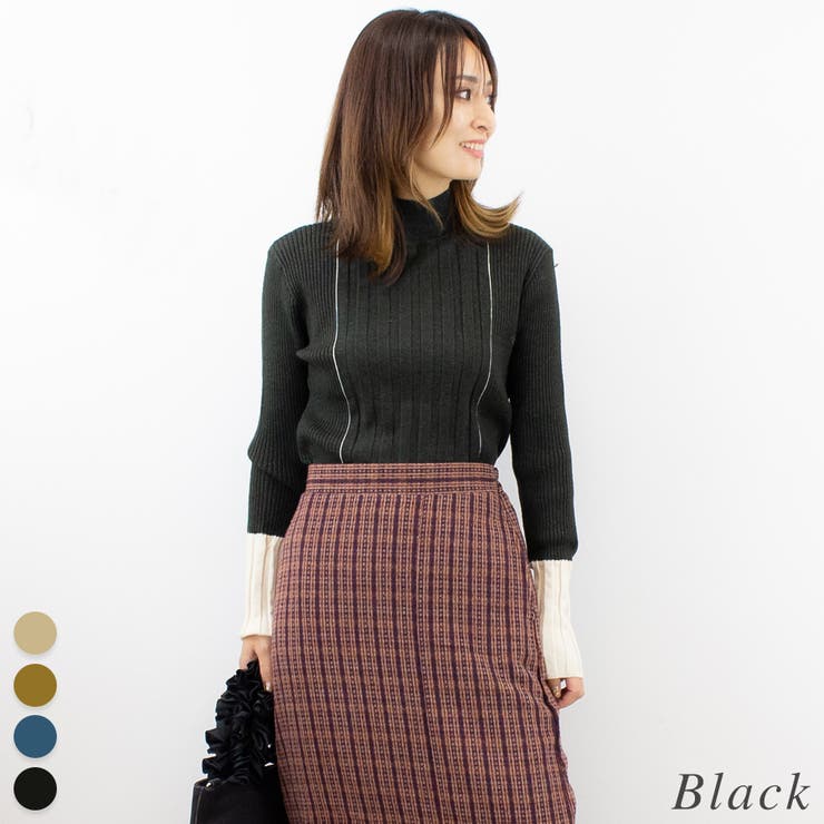 ブラック | ライン配色リブニットプルオーバー | A.NATALY