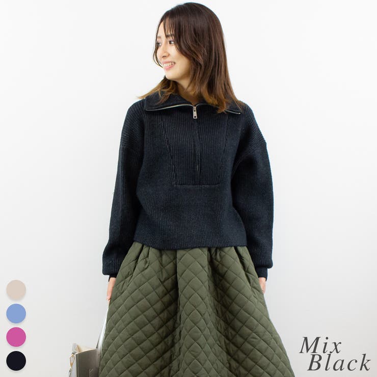 ミックスブラック | ハーフジップハイネックニット | A.NATALY