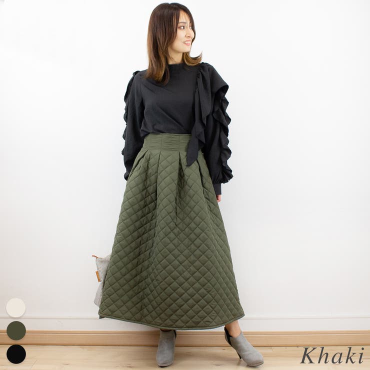 カーキ | ダイヤキルティングタックスカート | A.NATALY