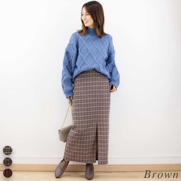 ブラウン | ツイードチェックタイトスカート | A.NATALY