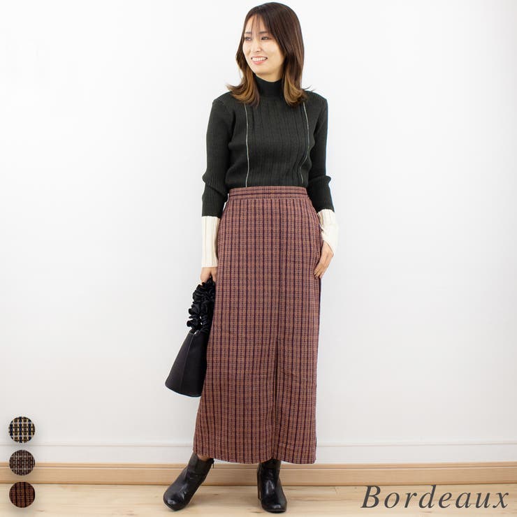 ボルドー | ツイードチェックタイトスカート | A.NATALY