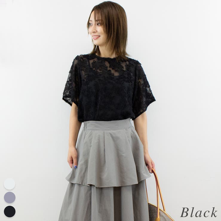 ブラック | フリンジジャガードブラウス | A.NATALY