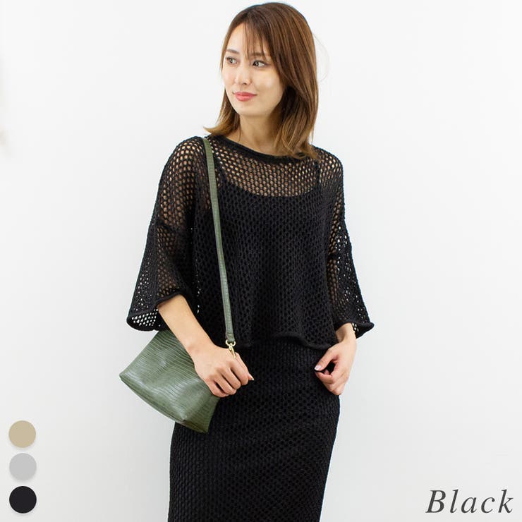 ブラック | ラメリリーヤーンメッシュショートプルオーバー | A.NATALY