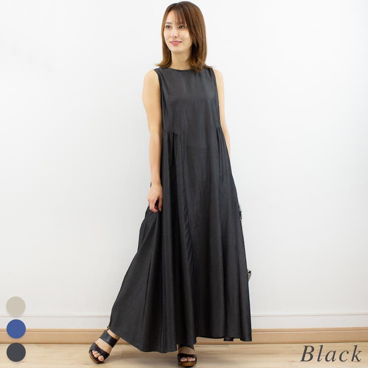 ブラック | シャンブレーウエストギャザーワンピース | A.NATALY