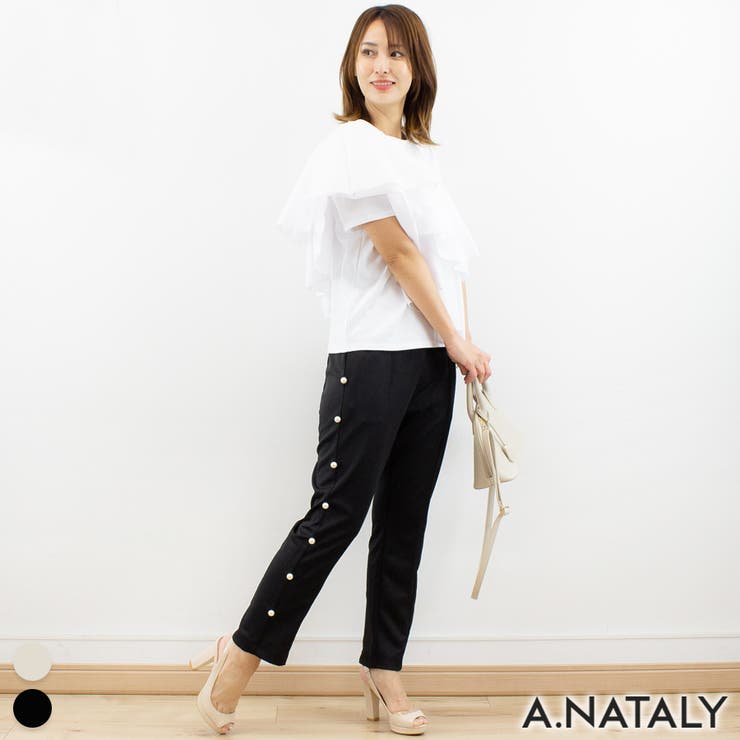 ブラック | ポンチサイドパールテーパードパンツ | A.NATALY