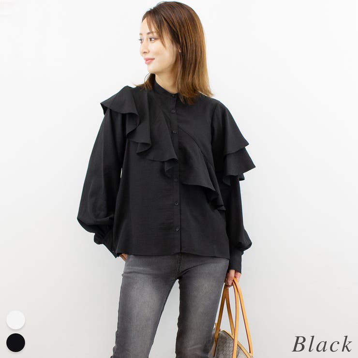 ブラック | アシメフリルブラウス | A.NATALY