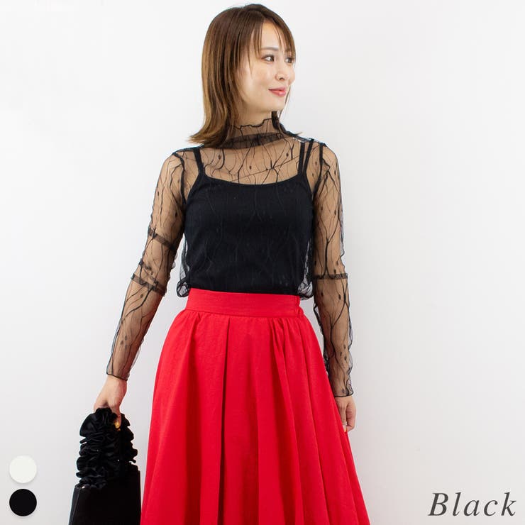 ブラック | 刺繍チュールトップス | A.NATALY