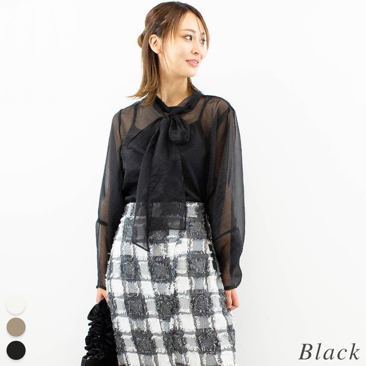 ブラック | オーガンジーボウタイブラウス | A.NATALY