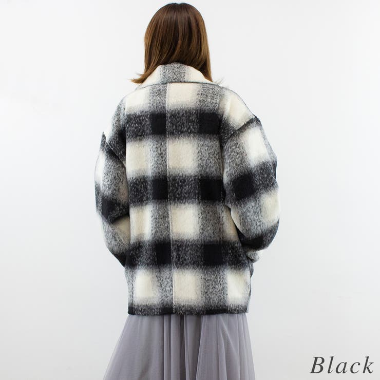 シャギーチェックコクーンミドルコート[品番：ACTW0004295]｜A