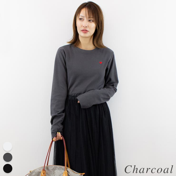 チャコール | ハート刺繍ロンＴ | A.NATALY