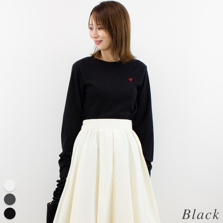 ブラック | ハート刺繍ロンＴ | A.NATALY